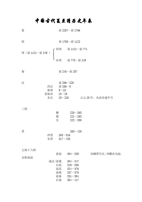 中国古代历史年表