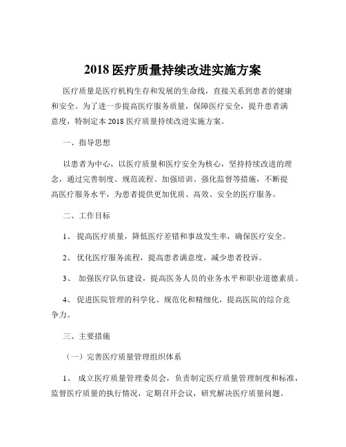 2018医疗质量持续改进实施方案