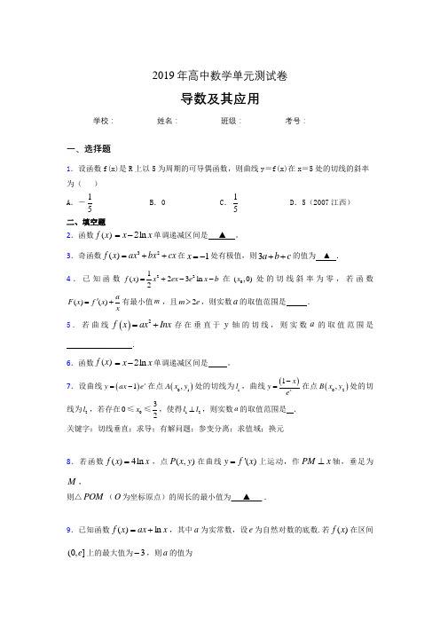 精选最新版2019高中数学单元测试《导数及其应用》专题考核题完整版(含参考答案)