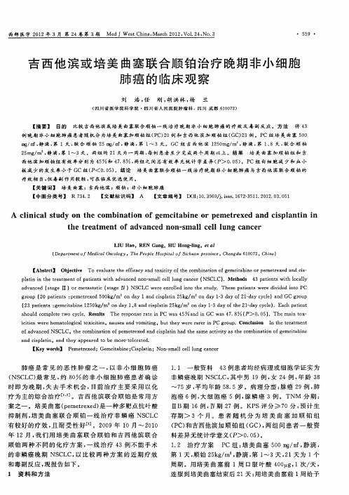 吉西他滨或培美曲塞联合顺铂治疗晚期非小细胞肺癌的临床观察