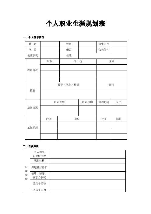 个人职业生涯规划表