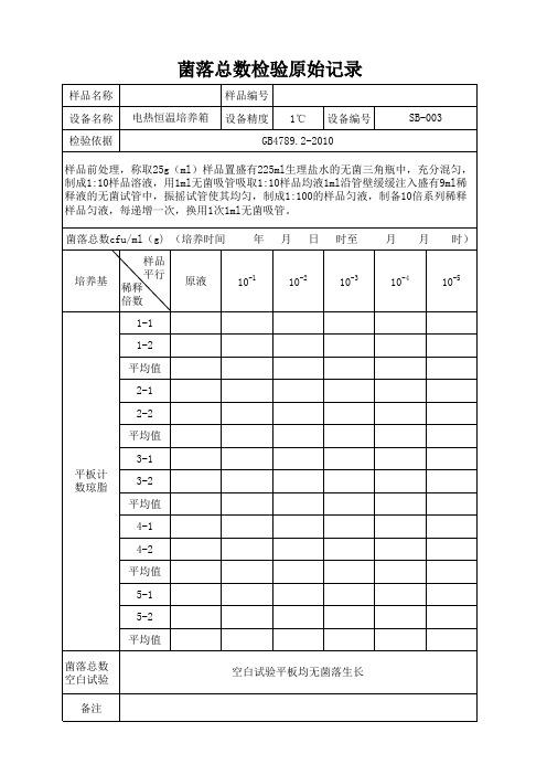 菌落总数检验原始记录