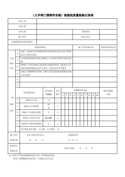 (人字闸门预埋件安装)检验批质量检验记录表