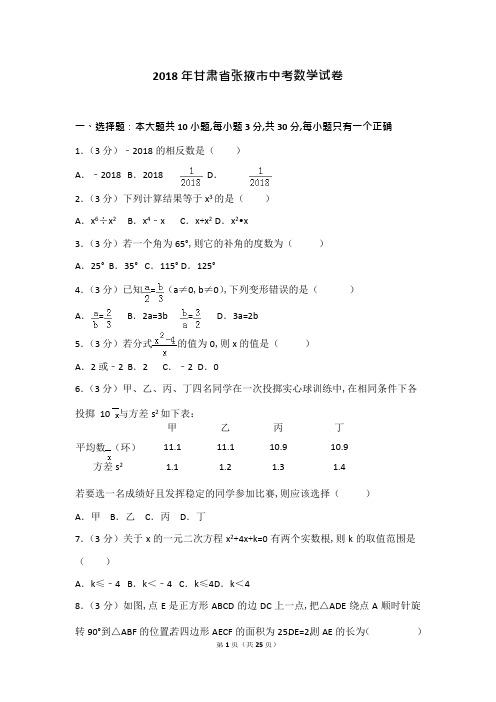 甘肃省张掖市中考数学试题含答案解析(pdf版)