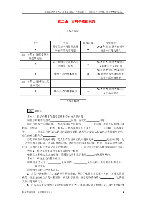 (新)江苏省2018版高考政治学业水平测试复习第一单元生活智慧与时代精神第二课百舸争流的思想考点梳理新人