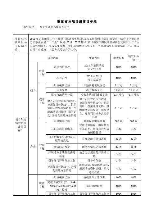 财政支出项目绩效目标表