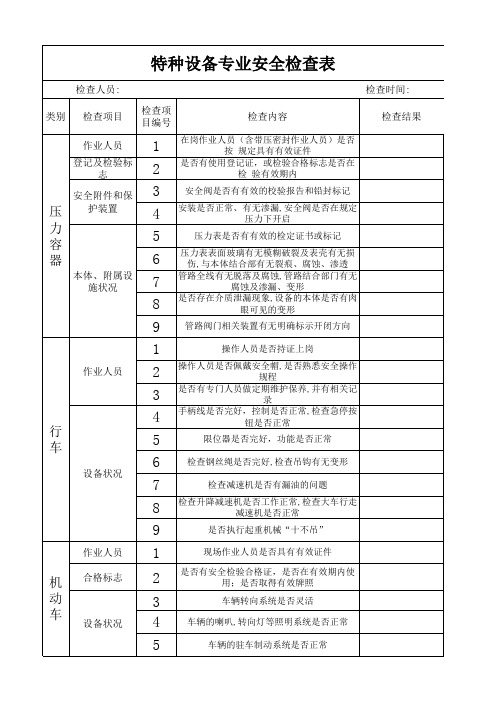 特种作业安全检查表