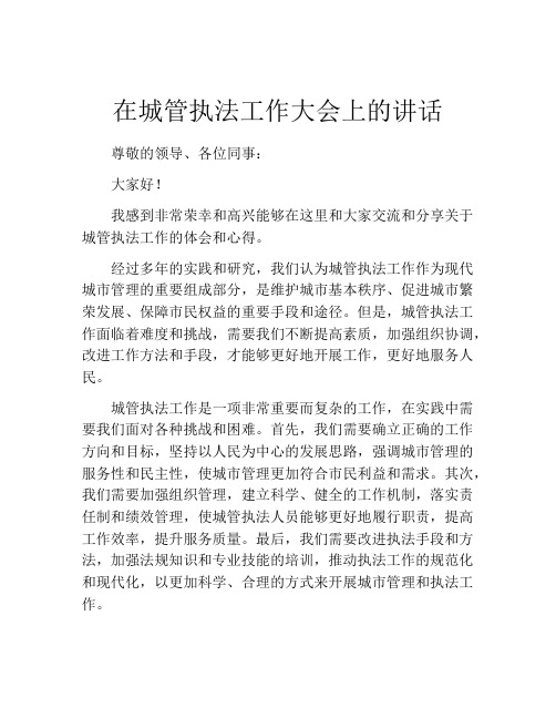 在城管执法工作大会上的讲话