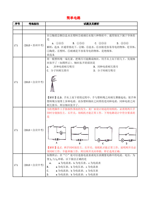 全国2015年中考物理真题分类汇编 简单电路1