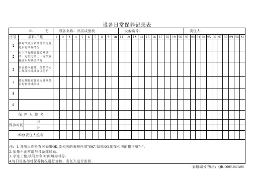 热压成型机设备日常保养记录表