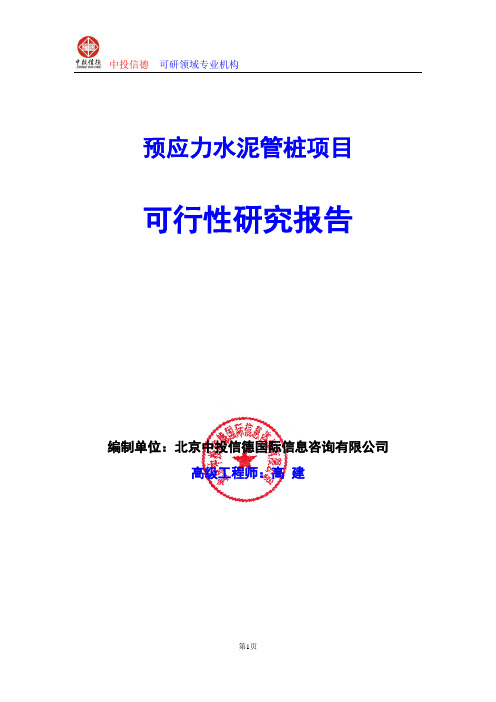 预应力水泥管桩项目可行性研究报告编写格式及参考(模板Word)