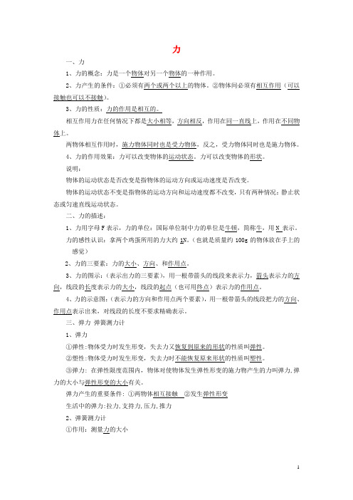 中考物理 知识点全面复习汇编 力