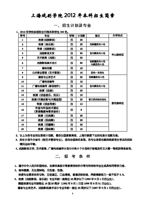 上海戏剧学院2012年本科招生简章