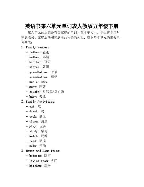 英语书第六单元单词表人教版五年级下册