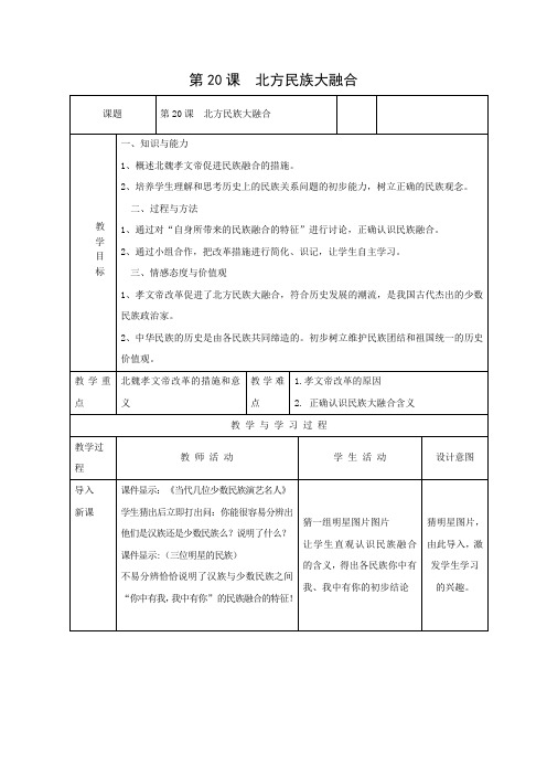 教学设计4：第20课  北方民族大融合