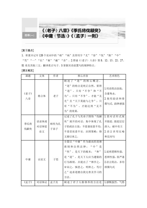 2024届高考一轮复习语文学案(新高考人教版)选修(一)单篇梳理基础积累课文1《老子》八章