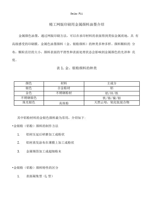 精工网版印刷用金属颜料油墨介绍