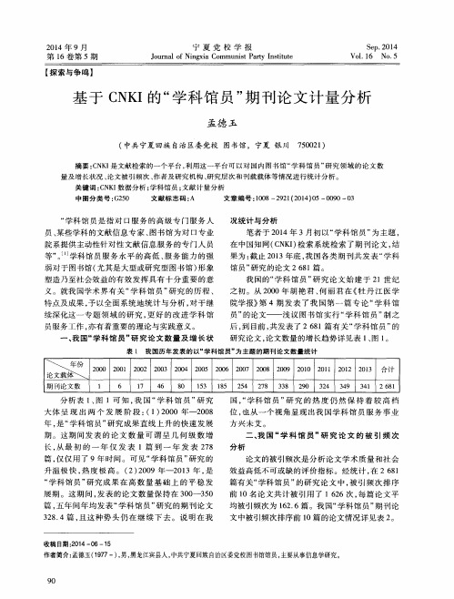 基于CNKI的“学科馆员”期刊论文计量分析