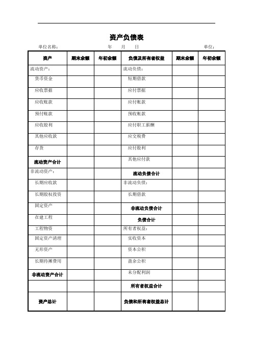 会计资产负债表格