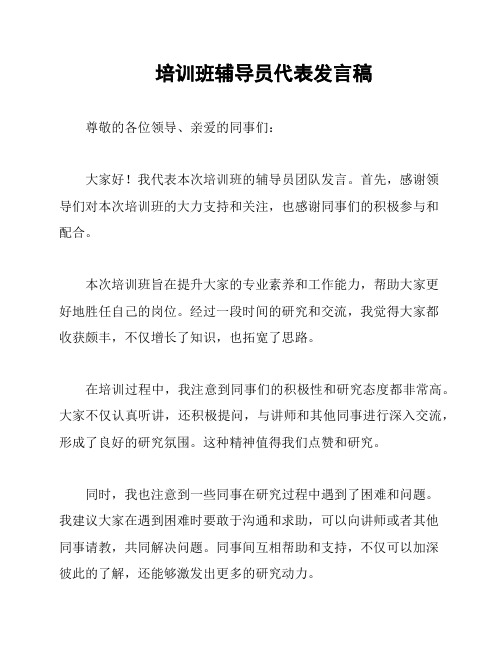 培训班辅导员代表发言稿