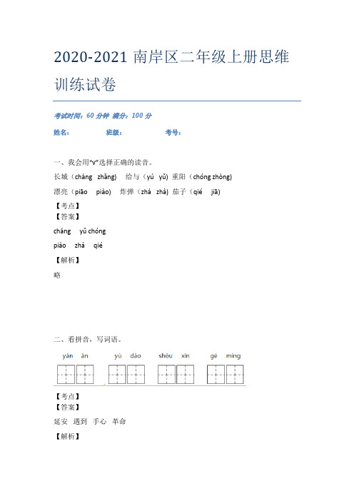 2020-2021南岸区二年级上册思维训练试卷