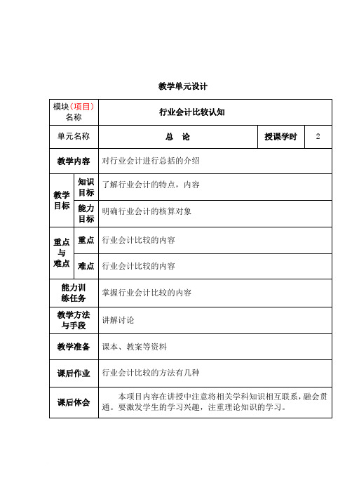 行业会计比较教案