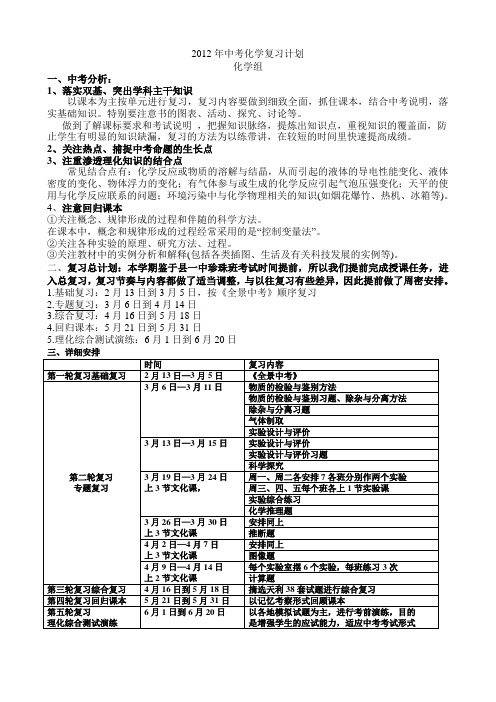 2012年中考化学复习计划