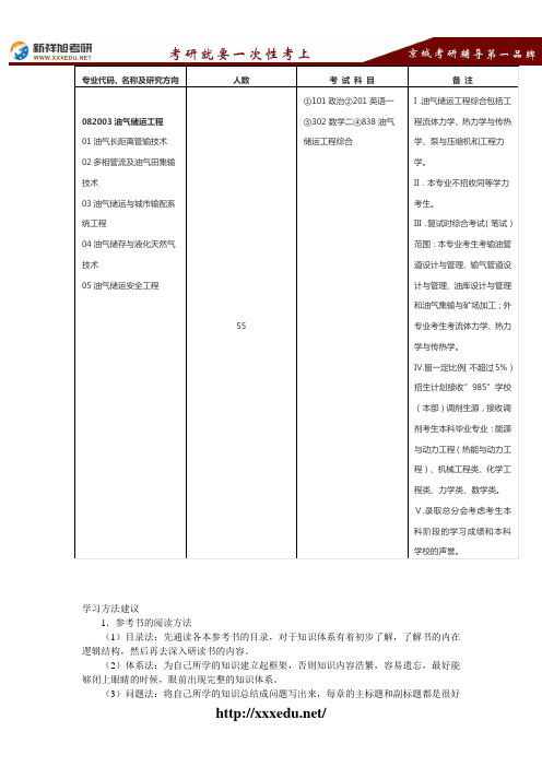 2016-2017中国石油大学油气储运工程考试科目、考研真题、考研参考书目考研经验--新祥旭考研辅导