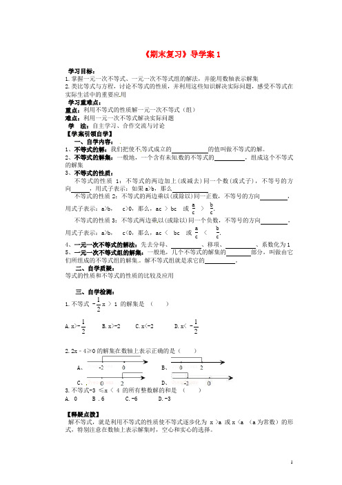 黑龙江省兰西县北安中学七年级数学下册 期末复习导学案1