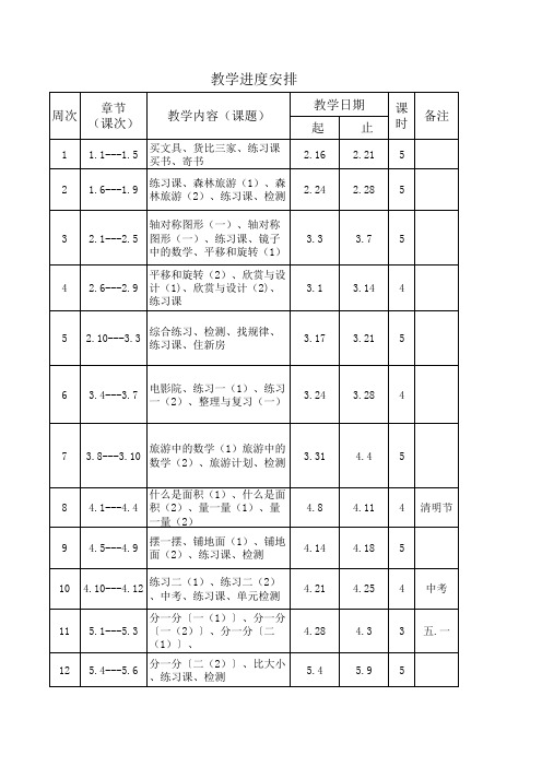 三年级进度表