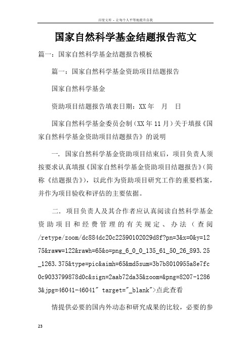 国家自然科学基金结题报告范文