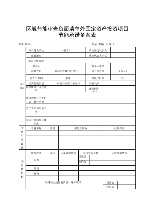 区域节能审查负面清单外固定资产投资项目节能承诺备案表