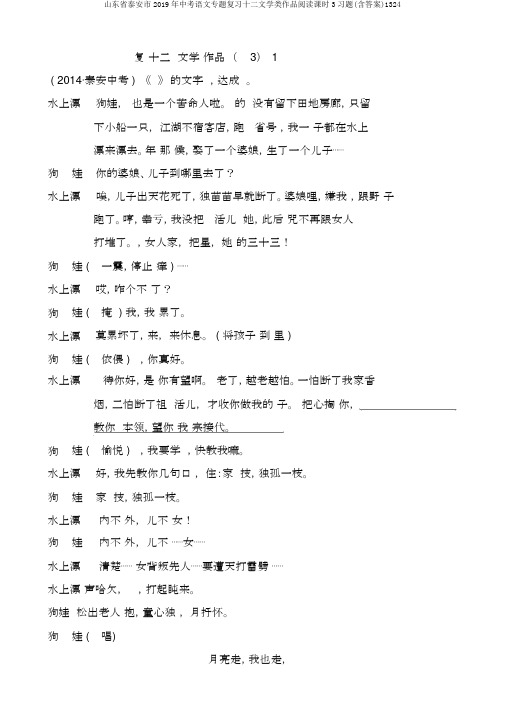 山东省泰安市2019年中考语文专题复习十二文学类作品阅读课时3习题(含答案)1324