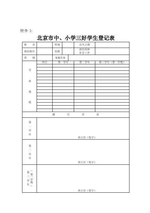 【精品】北京市中、小学三好学生登记表50