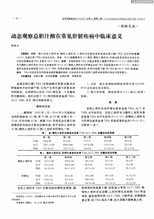 动态观察总胆汁酸在常见肝脏疾病中临床意义