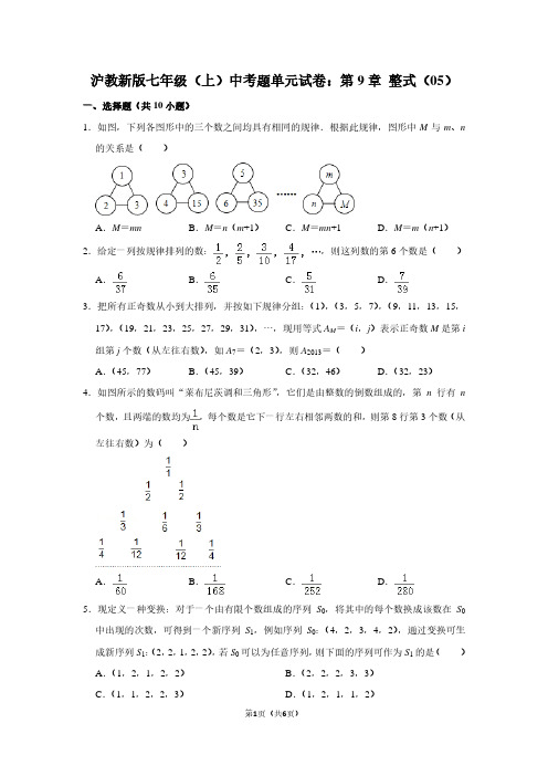 沪教新版七年级(上) 中考题单元试卷：第9章 整式(05)