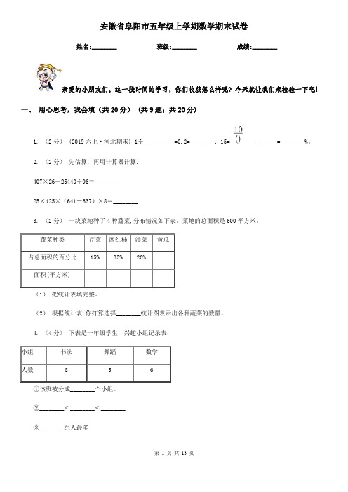 安徽省阜阳市五年级上学期数学期末试卷