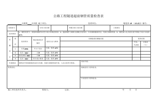 隧道表17 公路工程隧道超前钢管质量检查表