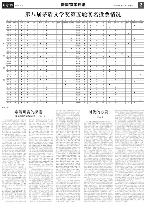 第八届茅盾文学奖第五轮实名投票情况