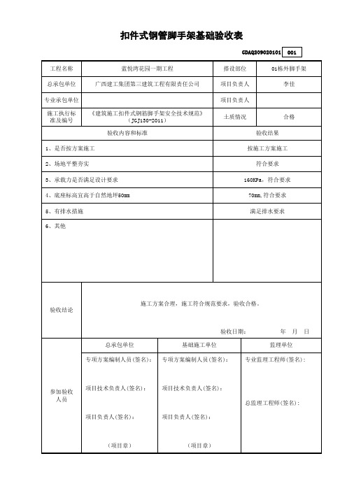 扣件式钢管脚手架基础验收表