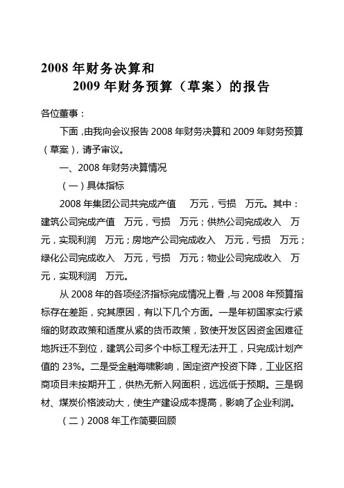 08年财务决算和2009年财务预算的报告