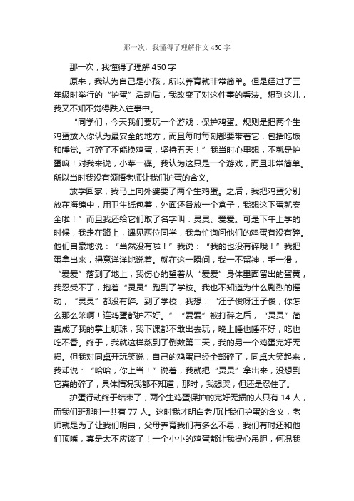 那一次，我懂得了理解作文450字_日记450字