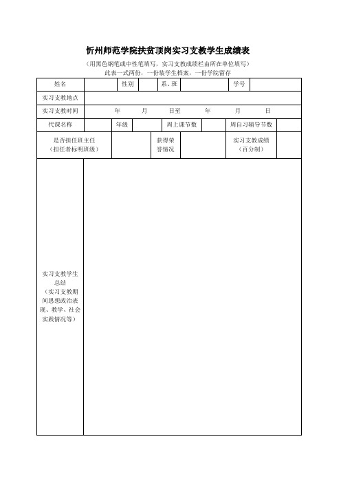 忻州师院实习学生成绩登记表