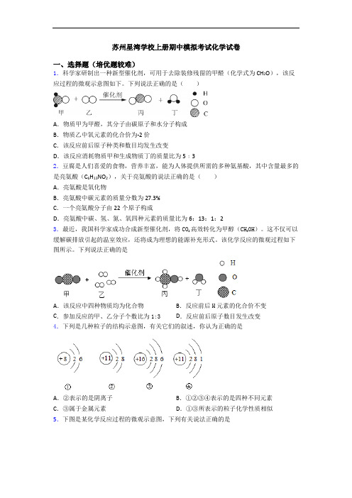 苏州星湾学校初三化学上册期中模拟考试化学试卷