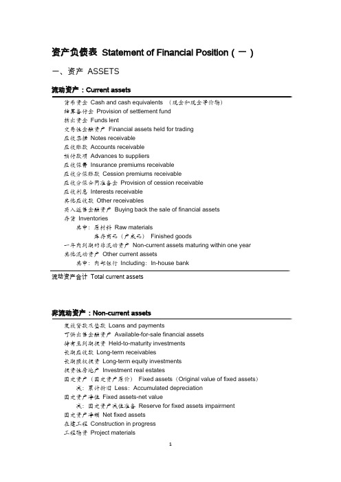 财务报表英文翻译 Financial Statement