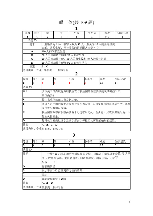 B级验船师考试试题-船体