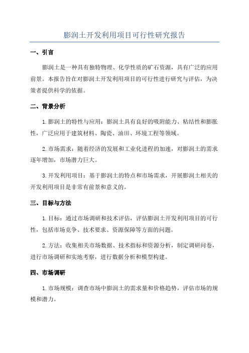 膨润土开发利用项目可行性研究报告