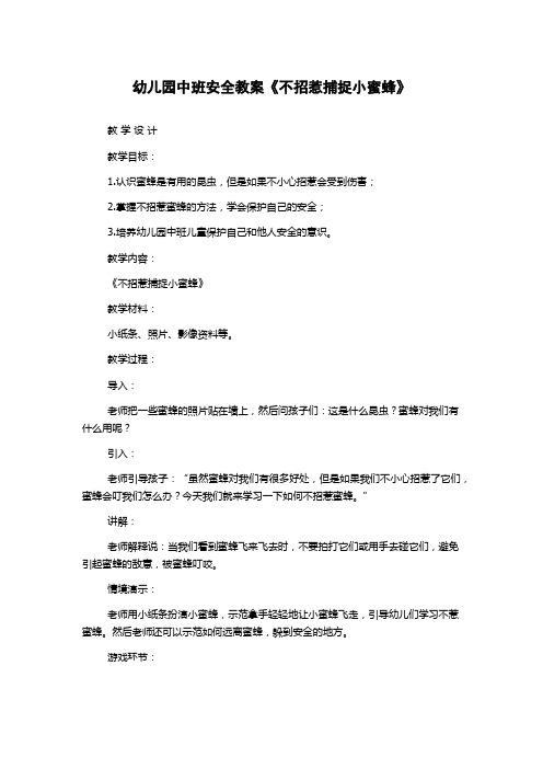 幼儿园中班安全教案《不招惹捕捉小蜜蜂》