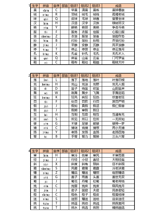 三年级语文上册生字组词