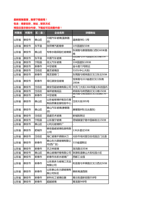 新版山东省泰安市玻璃企业公司商家户名录单联系方式地址大全226家